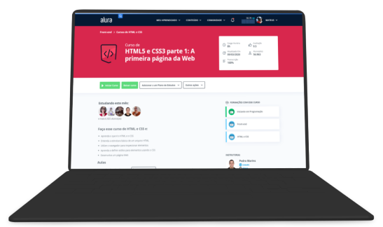 Notebook com a pagina do curso HTML e CSS5